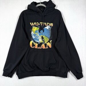 Wu Tang Clan Hoodie Mens XL Black Earth Logo Pullover Kangaroo Pocket H&M